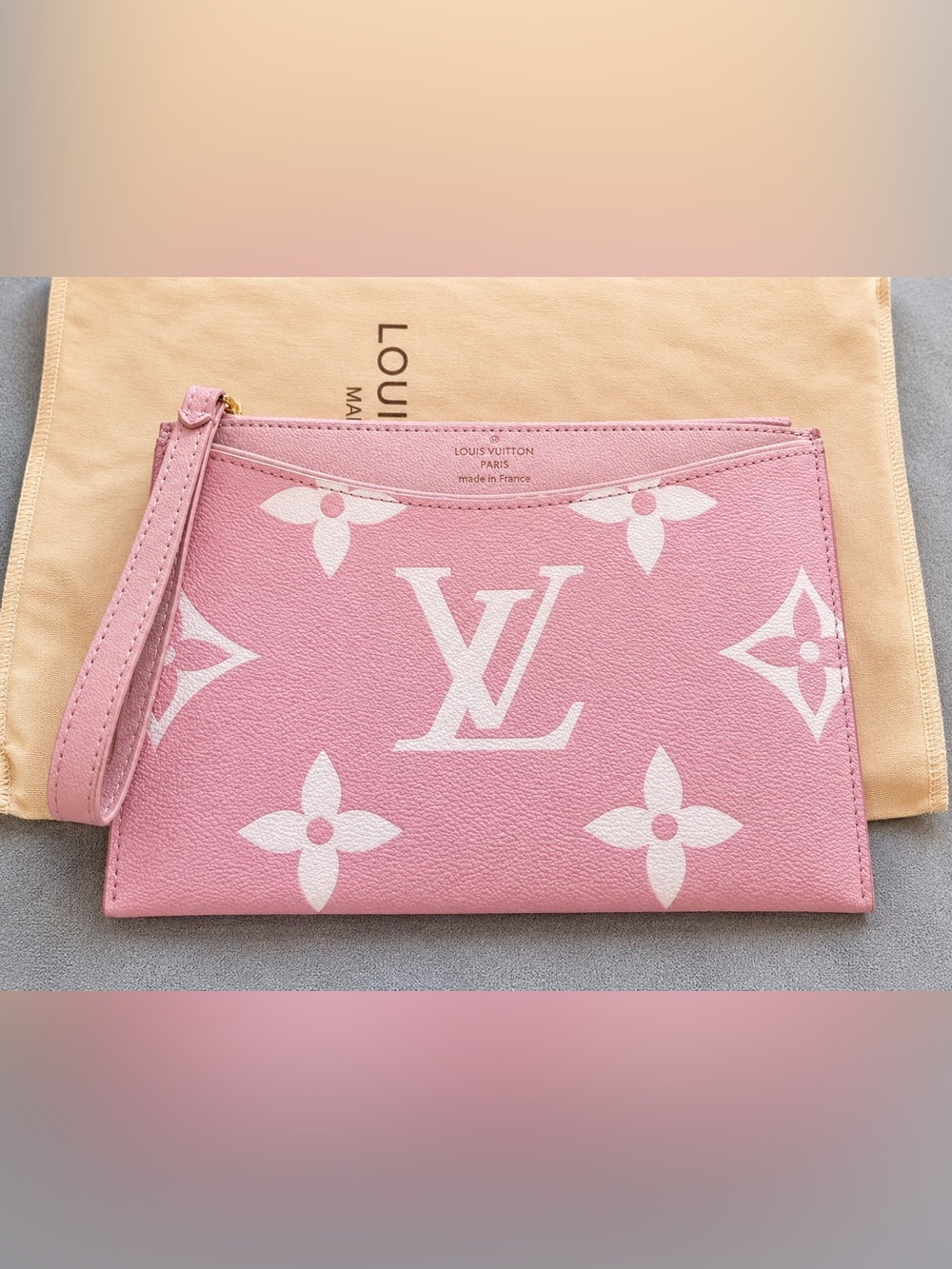 Pink & White Monogram Wristlet Pouch